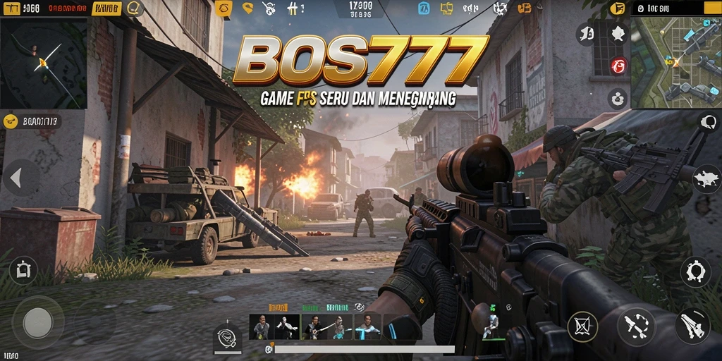 Screenshot gameplay BOS777, menunjukkan aksi pertempuran yang intens.