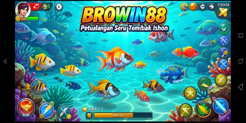 Screenshot gameplay BROWIN88 yang menampilkan aksi menembak ikan.