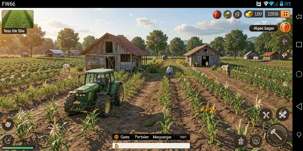 Tampilan gameplay FW66 yang menarik dalam bertani dan mengelola lahan.