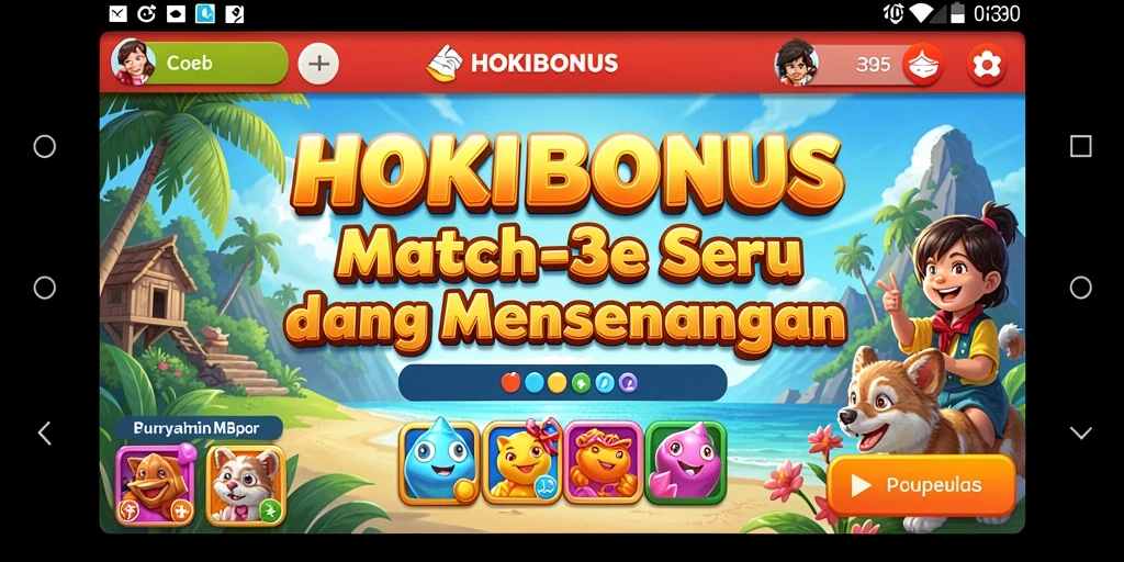 Screenshot HOKIBONUS menampilkan gameplay seru di dunia Match-3.