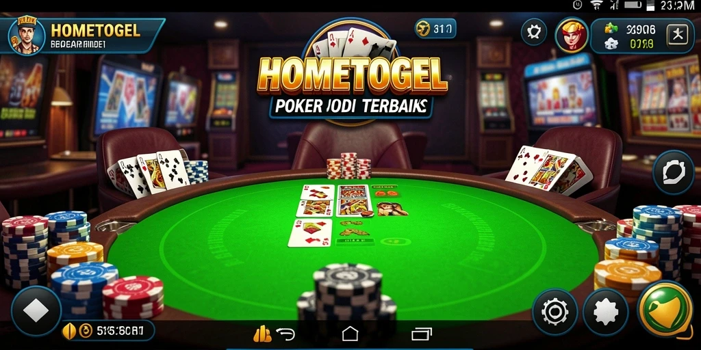 Tangkapan layar utama HOMETOGEL menunjukkan aksi seru dalam permainan Poker.