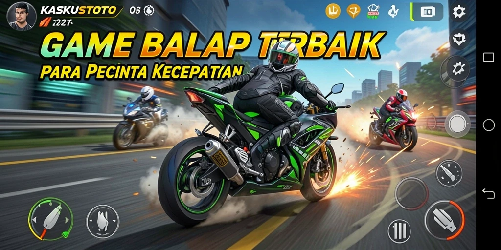 Gameplay seru balap motor KASKUSTOTO dengan lintasan menantang.