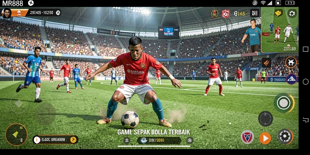 Screenshot gameplay MR888 menampilkan aksi seru dalam pertandingan sepak bola.