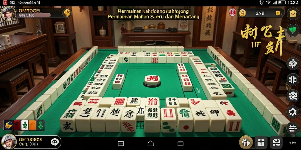 Tampilan gameplay seru dalam OMTOGEL dengan ubin Mahjong berwarna-warni.