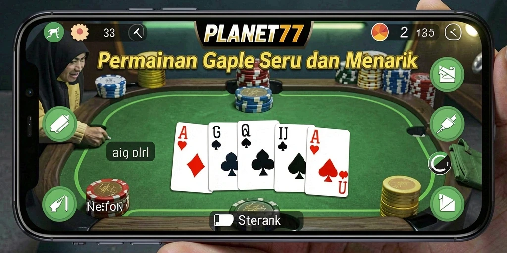 Tampilan seru permainan Gaple di PLANET77.
