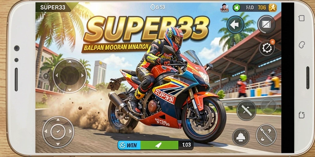 Tampilan screenshot SUPER33 yang menampilkan aksi balapan motor yang mengasyikkan.